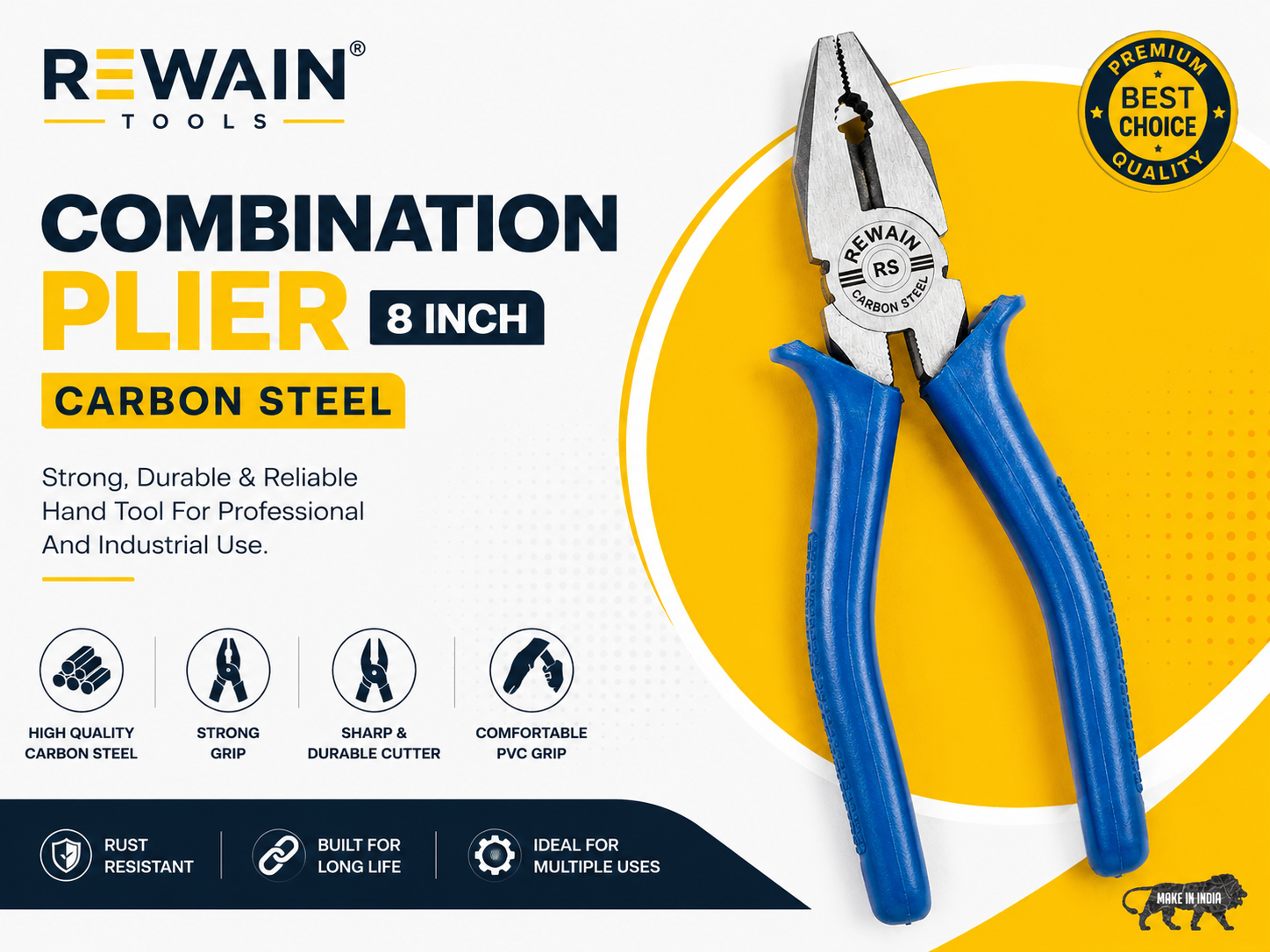 REWAIN 8 Inch Combination Plier – Carbon Steel